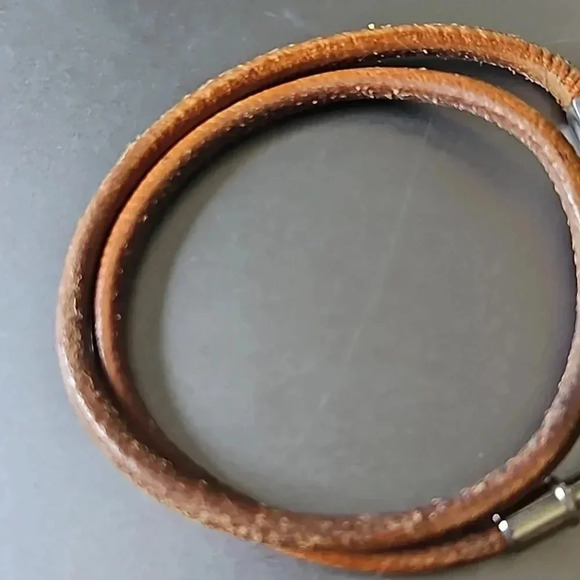 Hermes Leather Silver and Brown double bracelet - Picture 4 of 4